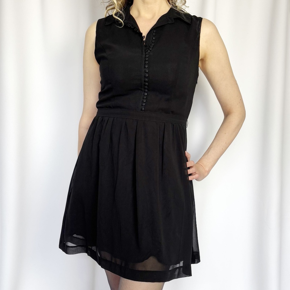 Kenzie Black Retro Cocktail Victorian Button Dress – Large